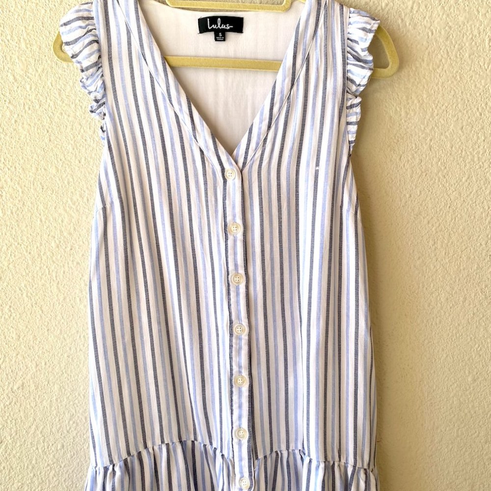Lulu's Blue Striped Ruffled Button-Up Mini Dress - Picture 4 of 6